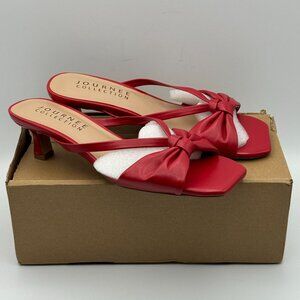 Journee Collection Starling Red Slingback Kitten Heeled Sandals Bow Detail 6.5